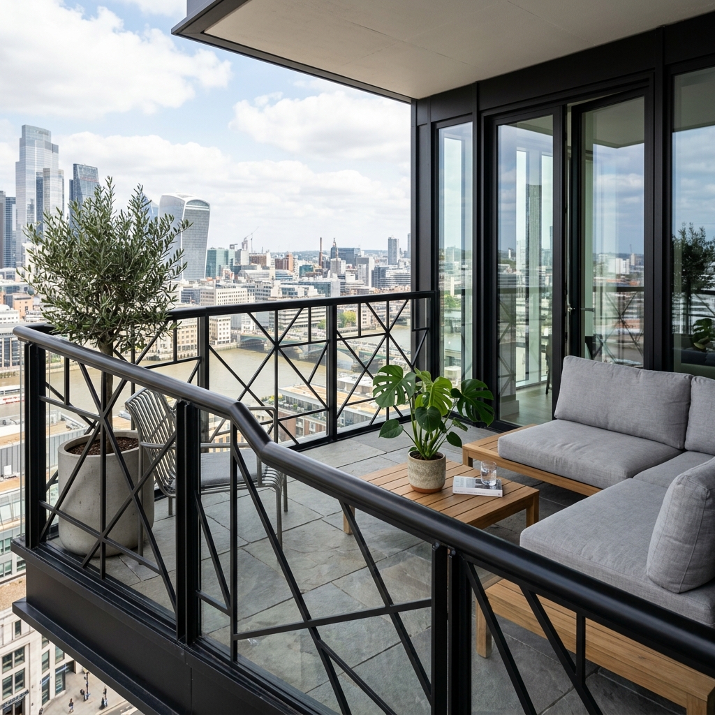 Metal balcony safety grill and SS railing fabrication by GSS Interior Designs